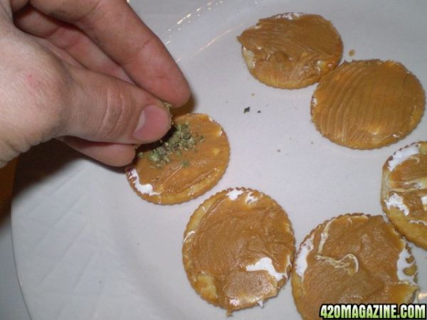 Sprinkle your weed evenly on 3 of the crackers