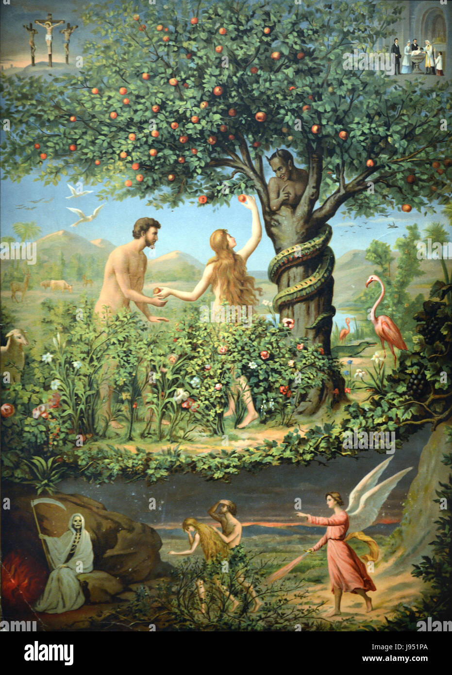 original-sin-adam-and-eve-in-the-garden-of-eden-late-c19th-chromolithography-J951PA.jpg