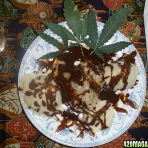 Flaky pastry with ganja chocolate and peach