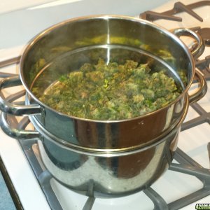 Trim and botrytis buds in steamer