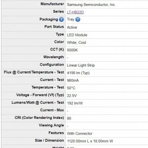 Samsung H Series GEN3 LED strips - specs