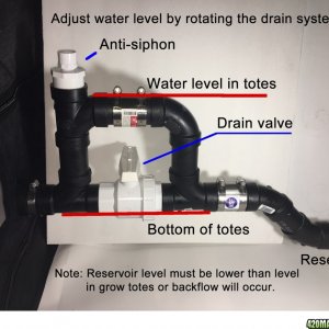 RDWC drain valve and height adjustment