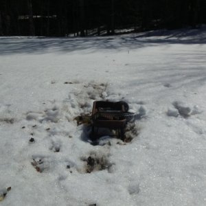 Last snow, old wagon, to be my Herb garden....