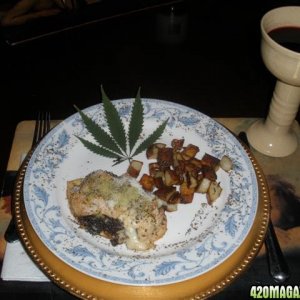 Chicken a la ganja with brie and vegie inside.