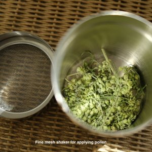 Fine mesh shaker for applying pollen