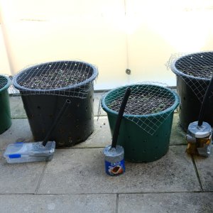 Home made 'root aeration chambers' next to their allotted pots