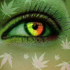 A Colorful Woman's Eye With Leaf