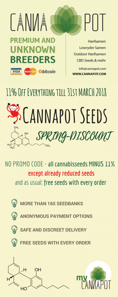 Cannapot spring special 2018 - discount for all cannabisseeds at Cannapot