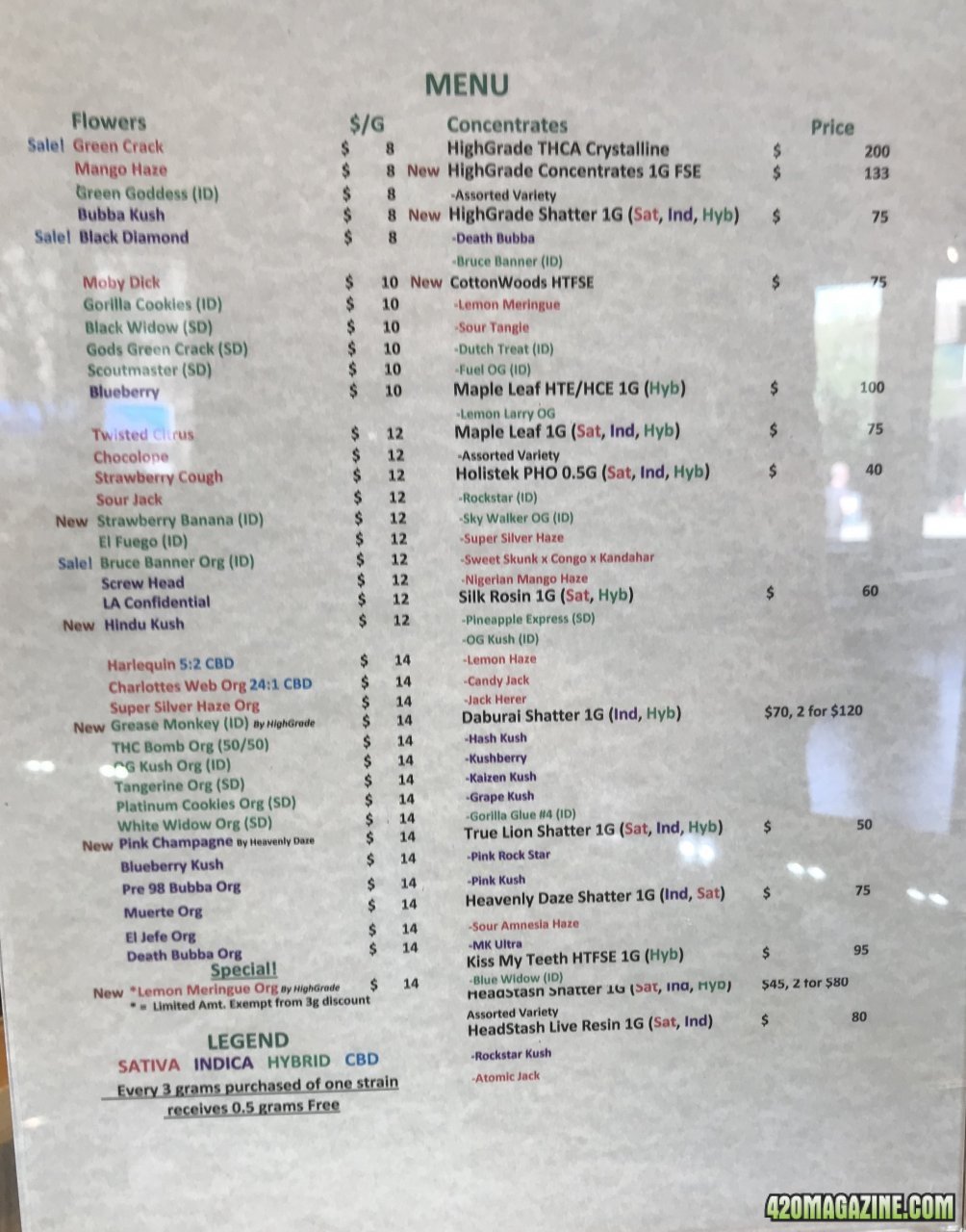 dispensary menu