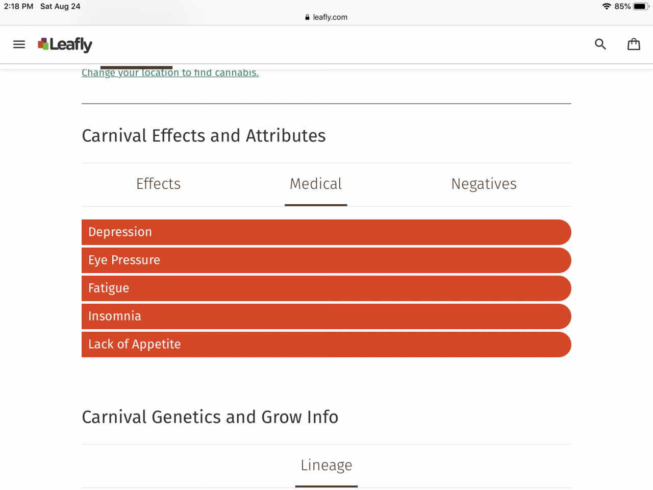 Leafly medical effects: Carnival