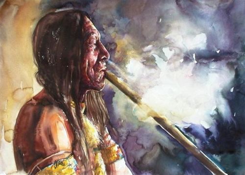 native american smoking graphic