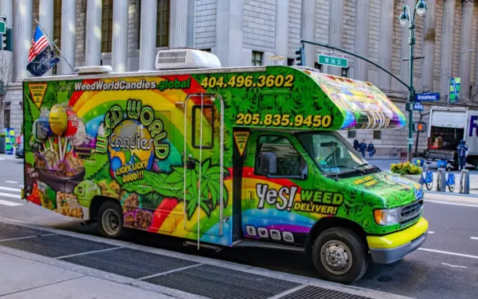 A mobile dispensary parked on a Manhattan street New York marijuana